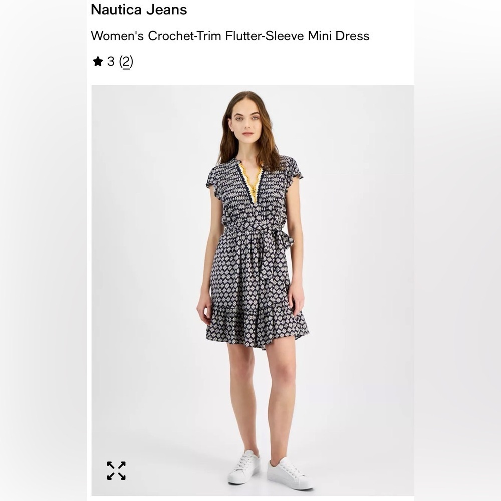 NEW Nautica Jeans Women's Crochet-Trim Flutter-Sleeve Mini Dress - Large